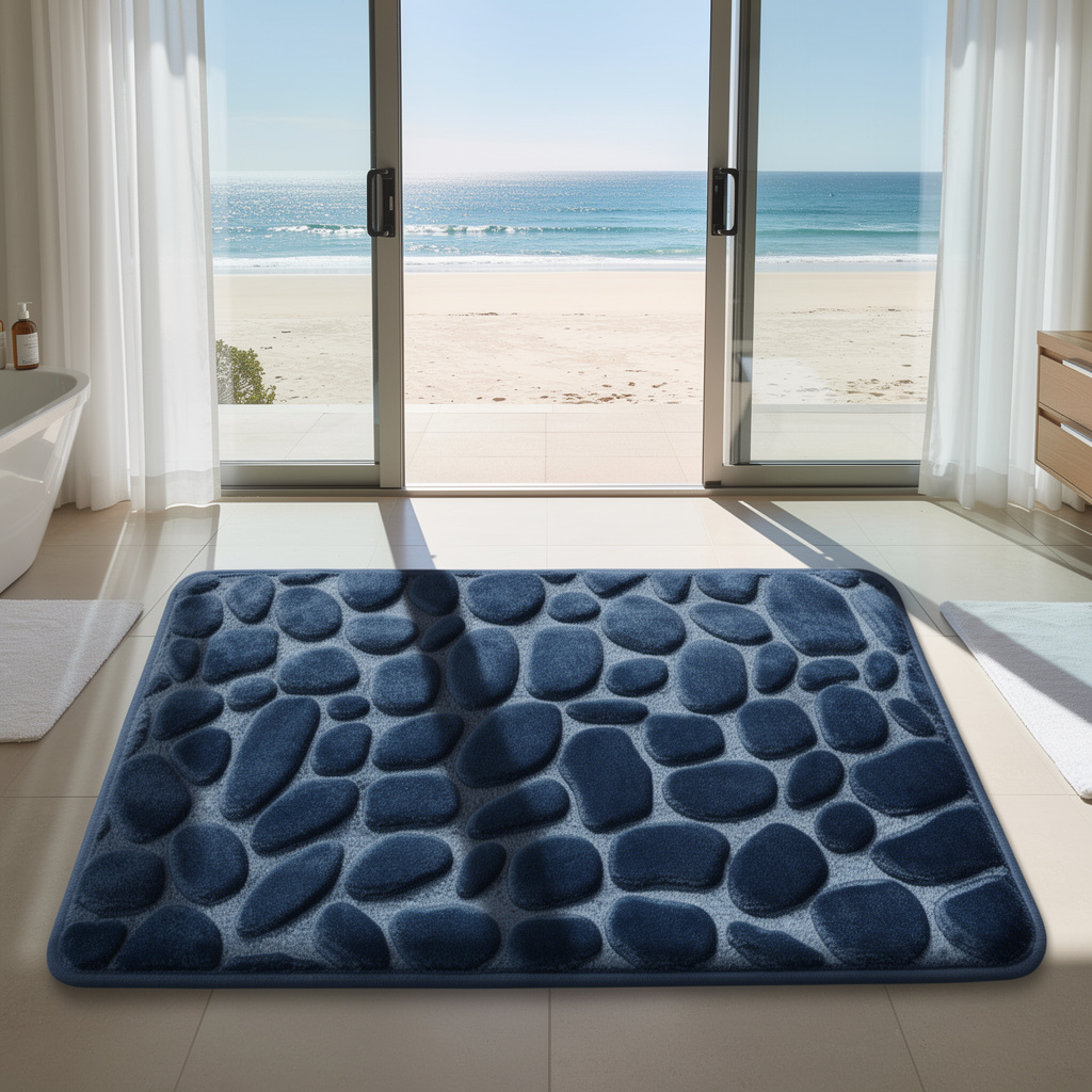 Dark blue Stone Bath Pebble Mats Non Slip 
