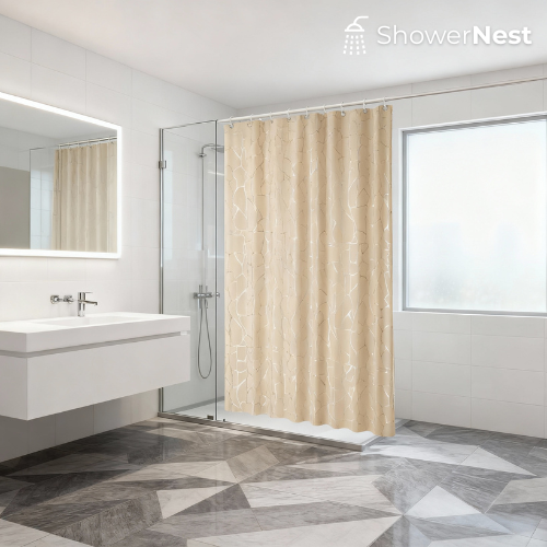 Gold and Silver Shower Curtain – Geometric Polyester Design showernest