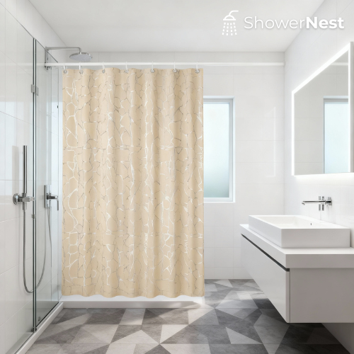 Gold and Silver Shower Curtain – Geometric Polyester Design
