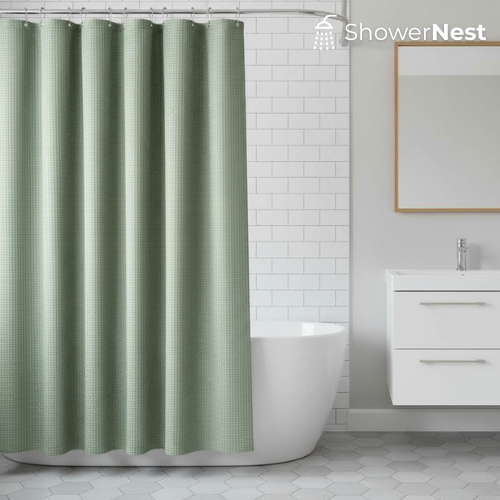 Green Extra Long Shower Curtain – Luxury Waffle Texture | ShowerNest