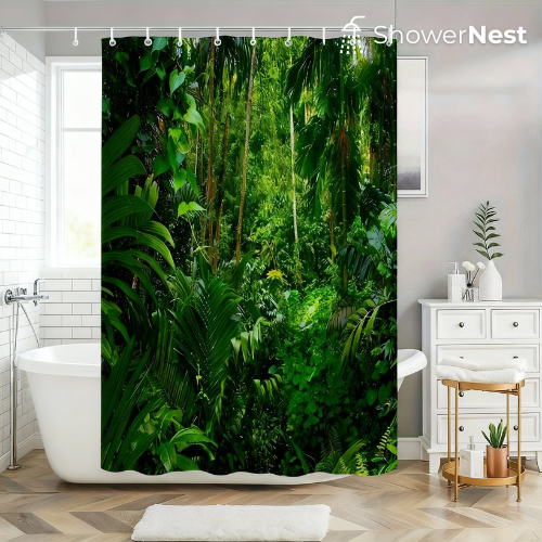 Green Shower Curtain – Lush Tropical Forest Design