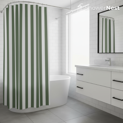 Green Shower Curtain – Vertical Stripes