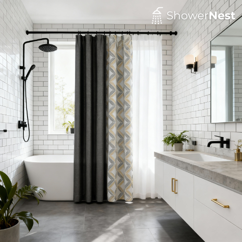 Grey Linen Shower Curtain – Modern Textured 