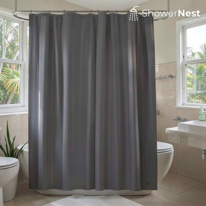 Grey Magnet Weighted PEVA Shower Curtain & Liner | ShowerNest