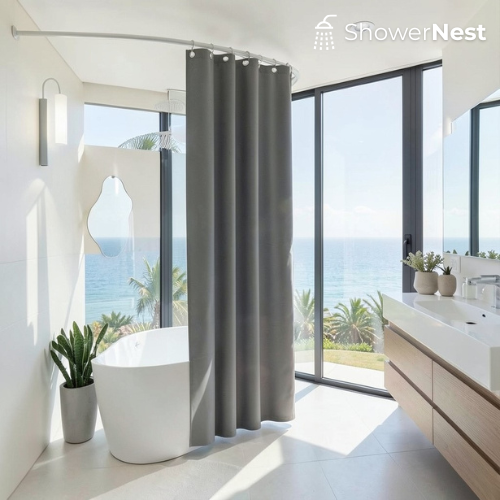 Grey PEVA Shower Curtain - Waterproof Plastic