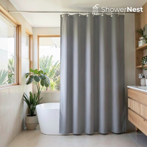 Grey PEVA Shower Curtain - Waterproof Plastic