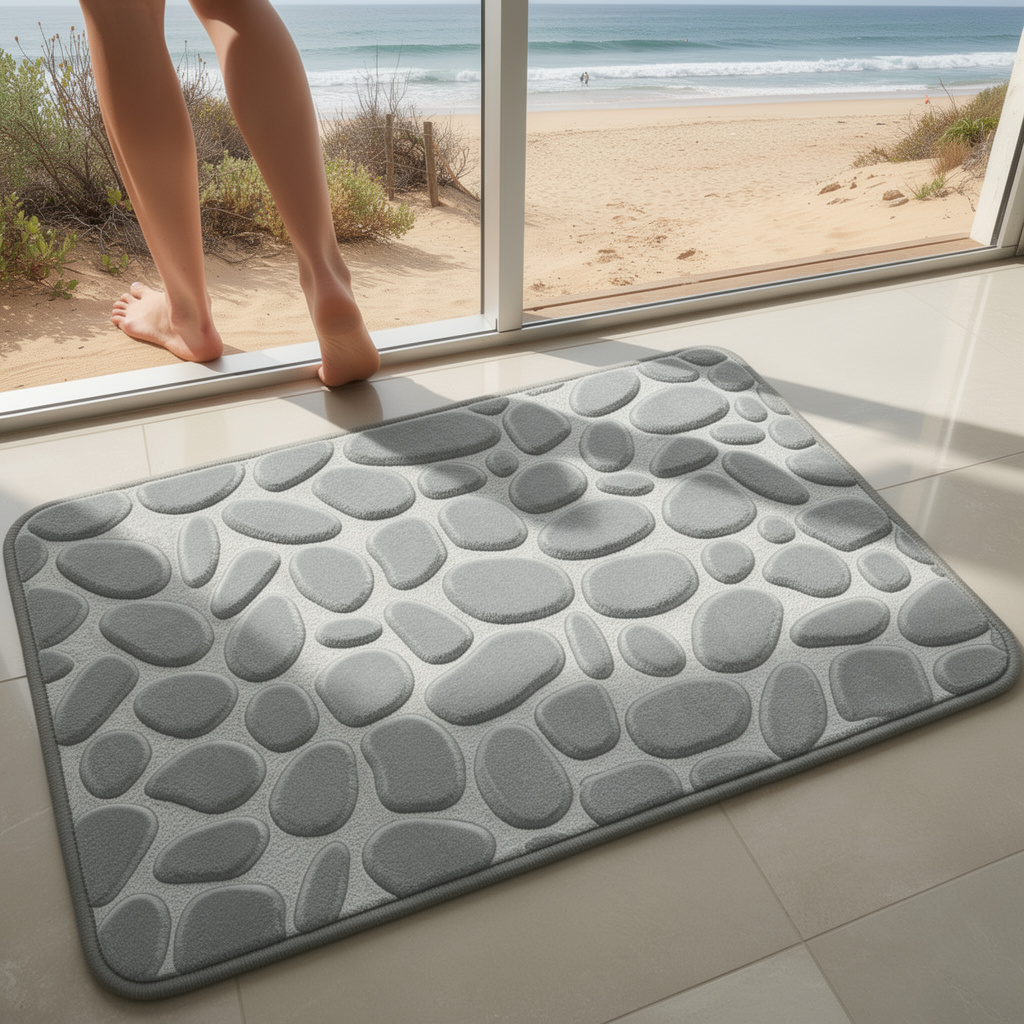Grey Stone Bath Pebble Mats Non Slip 