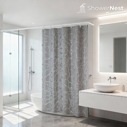 Grey and Silver Shower Curtain – Geometric Polyester 
