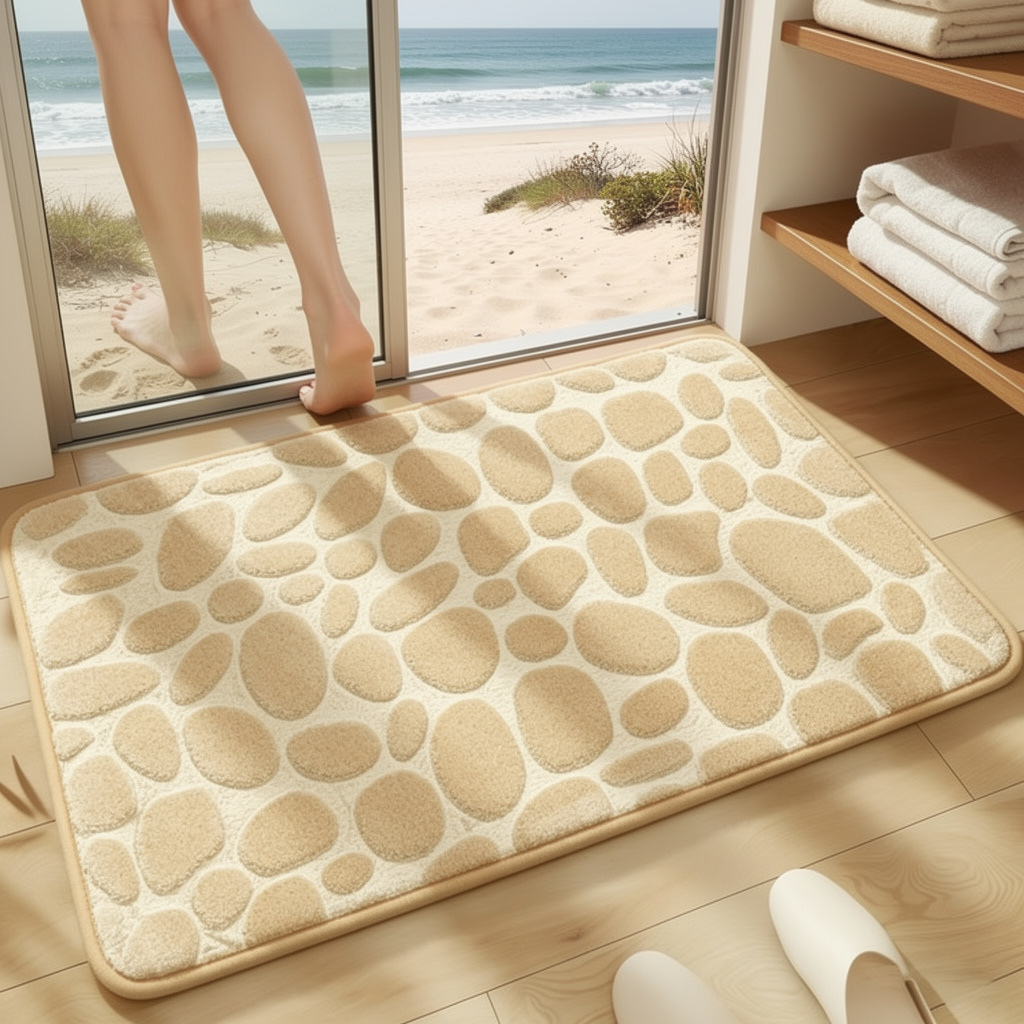 Khaki Stone Bath Pebble Mats Non Slip in a modern luxury Australian bathroom