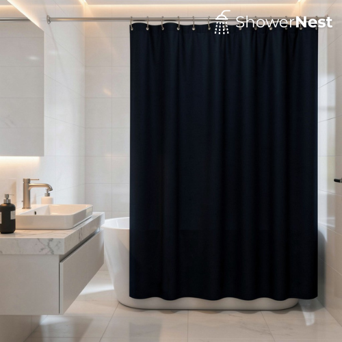 Navy Blue PEVA Shower Curtain – Waterproof Bathroom