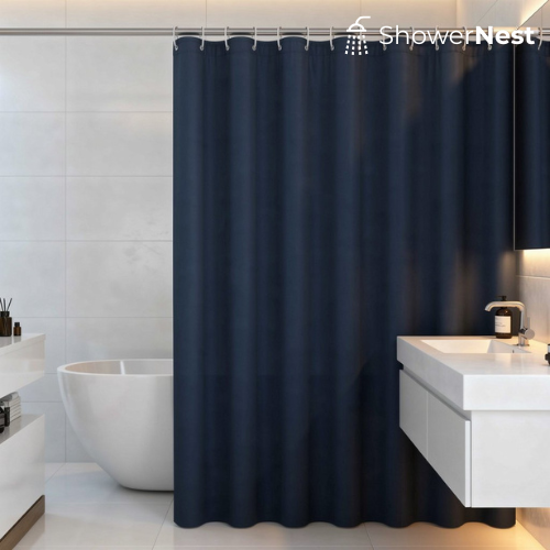 Navy Blue PEVA Shower Curtain – Waterproof Bathroom