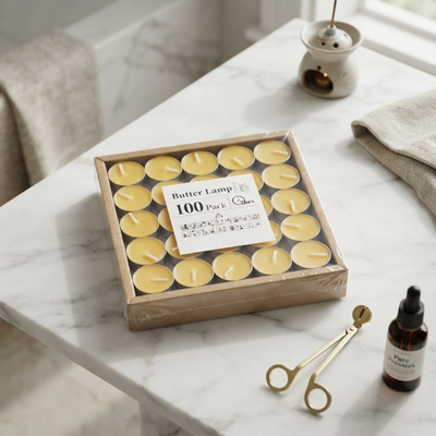 Plant-based ghee candle tealights, smoke-free and fragrance-free