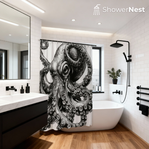 Octopus White Shower Curtain 