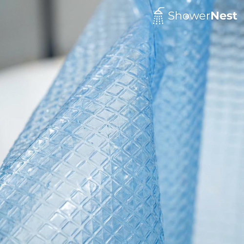 PEVA Blue Transparent Shower Curtain Waterproof Liner Texture
