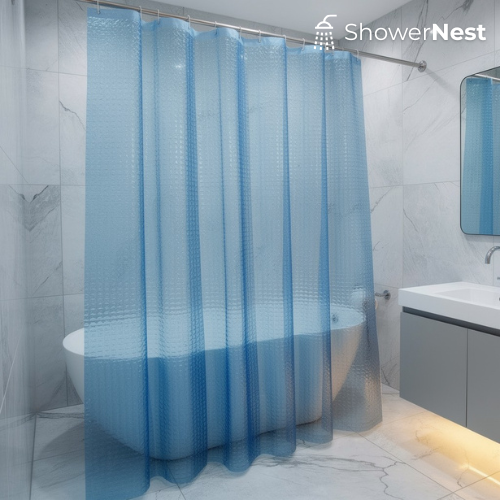 PEVA Blue Transparent Shower Curtain Waterproof Liner 