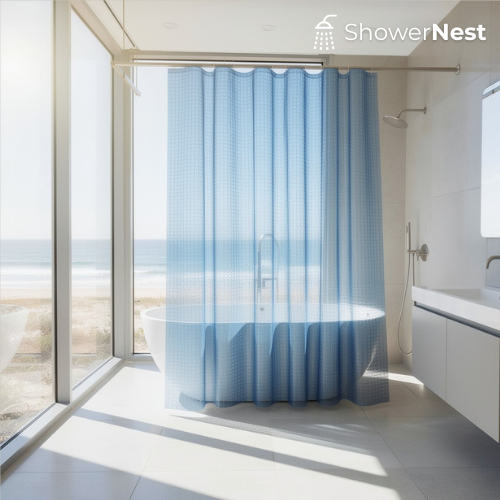 PEVA Blue Transparent Shower Curtain Waterproof Liner