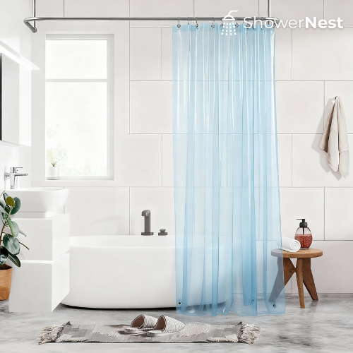 PEVA Blue Transparent Shower Curtain – Waterproof Liner 