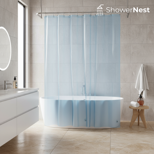 PEVA Blue Transparent Shower Curtain – Waterproof Liner with Magnets