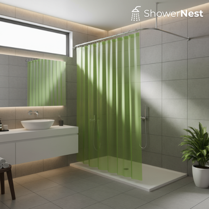 PEVA Green Transparent Shower Curtain – Waterproof Liner with Magnets