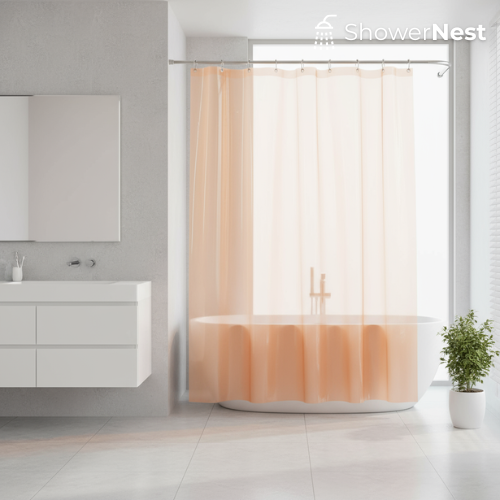 PEVA Orange Transparent Shower Curtain – Waterproof Liner with Magnets