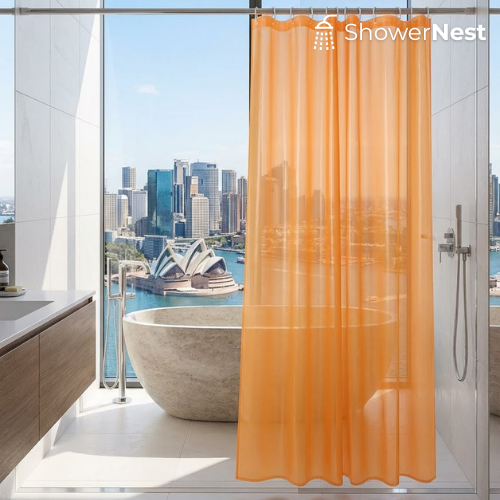 PEVA Orange Transparent Shower Curtain – Waterproof Liner