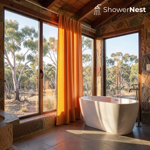 PEVA Orange Transparent Shower Curtain – Waterproof Liner Australia