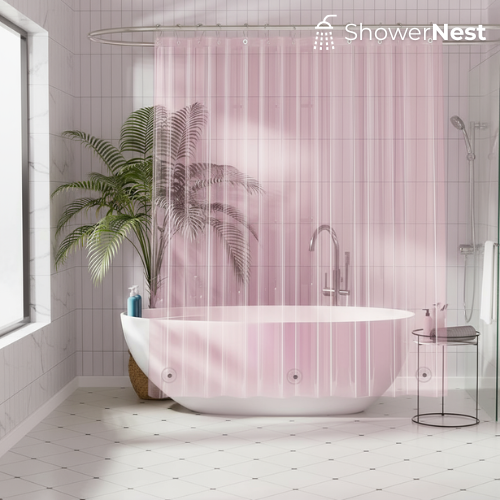 Pink PEVA Transparent Shower Curtain