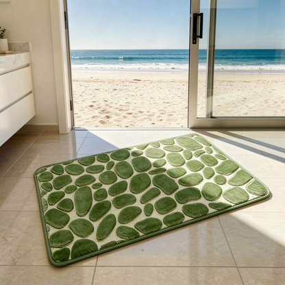 Pea Green Stone Bath Pebble Mats Non Slip in a modern luxury Australian bathroom