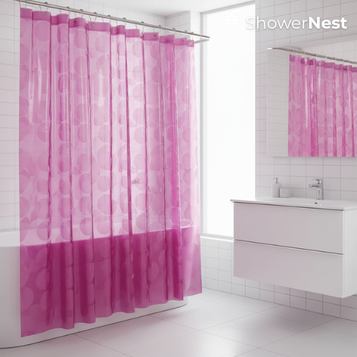 Pink EVA Shower Curtain Liner – Waterproof Modern Design Rust resistant grommet Showernest