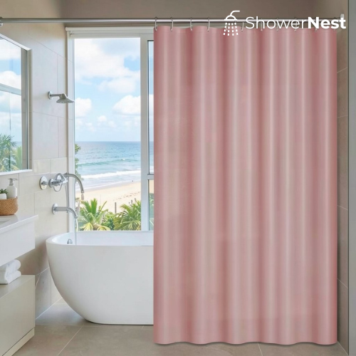 Pink PEVA Shower Curtain & Waterproof Liner 