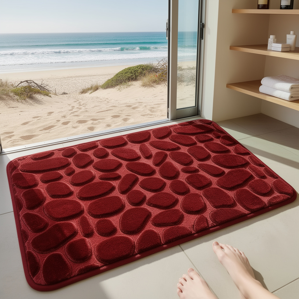 Red Wine Stone Bath Pebble Mats Non Slip in a modern luxury Australian bathroom