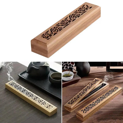 Bamboo incense holder box with carved lid sixth view – ShowerNest Australia