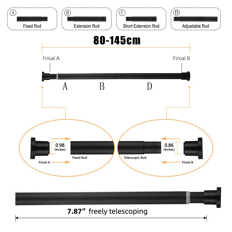 Black or white shower curtain rod, no-drill tension pole - view 14