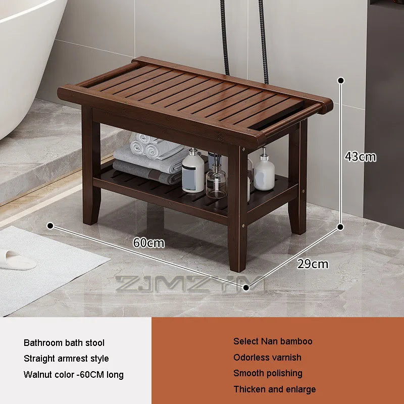 Waterproof shower bench with shelf, walnut finish - view 5