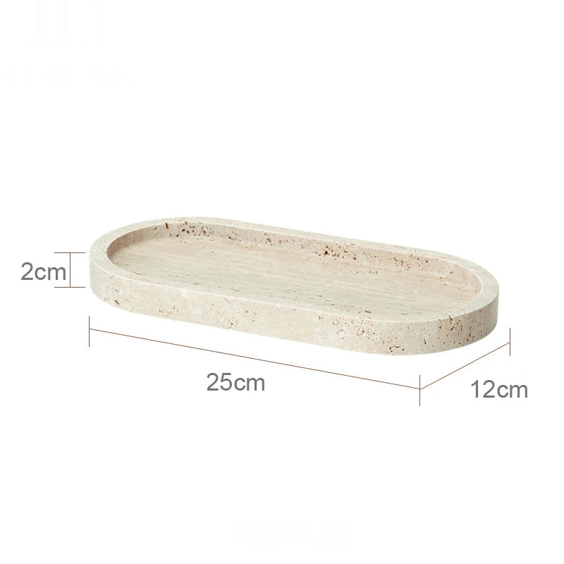 Natural travertine bathroom accessories – oval vanity tray 25 x 12 cm – ShowerNest Australia
