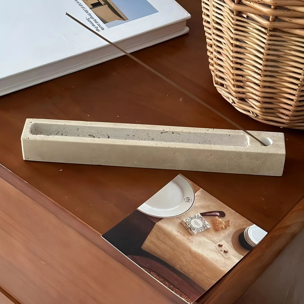 Natural travertine incense holder tray fourth view – ShowerNest Australia