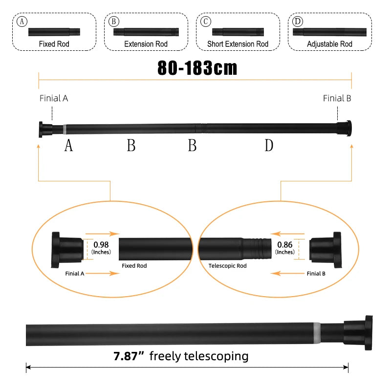 Black or white shower curtain rod, no-drill tension pole - view 12