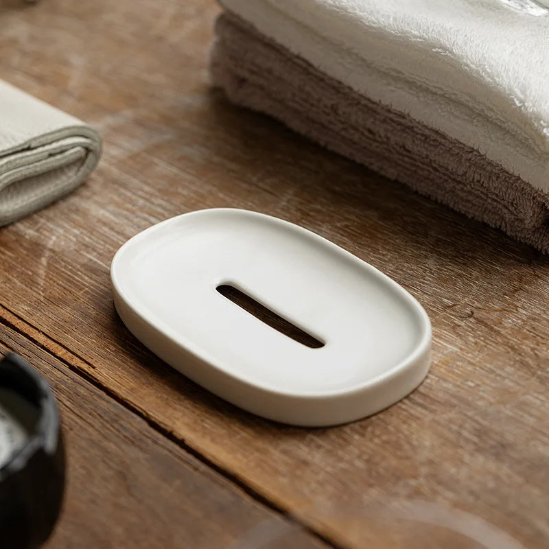 Oval ceramic soap dish with drain – White Marble – ShowerNest Australia
