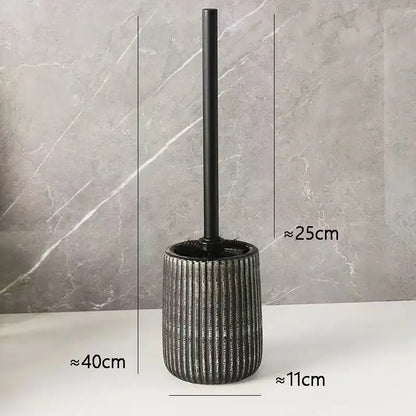 Wabi-Sabi Ceramic Toilet Brush Holder with Brush – Terracotta or Stone