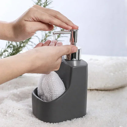 Ceramic dish soap dispenser with sponge holder second view – ShowerNest Australia