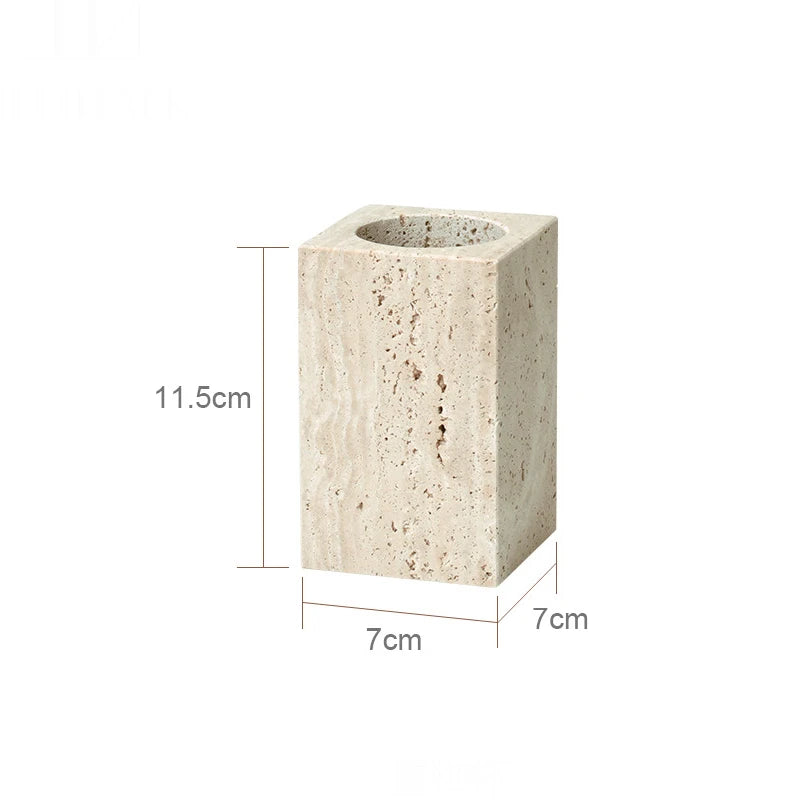 Natural travertine bathroom accessories – square tumbler – ShowerNest Australia