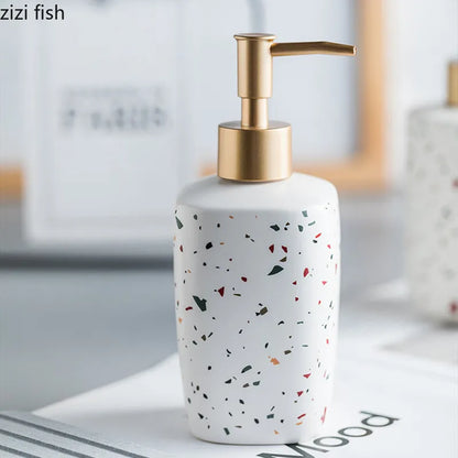 White terrazzo ceramic soap dispenser and bathroom set fourth view – ShowerNest Australia