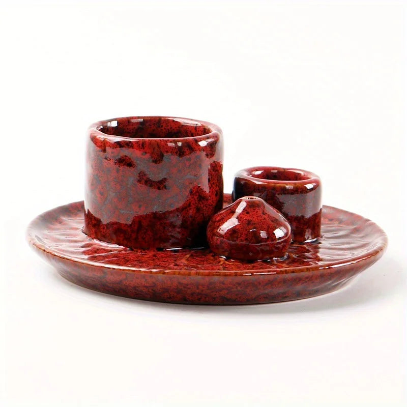 4-in-1 ceramic incense burner – Red – ShowerNest Australia