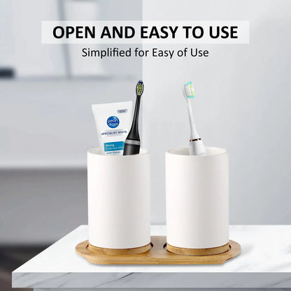 Matte ceramic soap dispenser set on bamboo tray third view – ShowerNest Australia