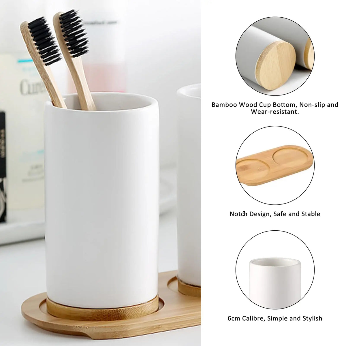 Matte ceramic soap dispenser set on bamboo tray second view – ShowerNest Australia