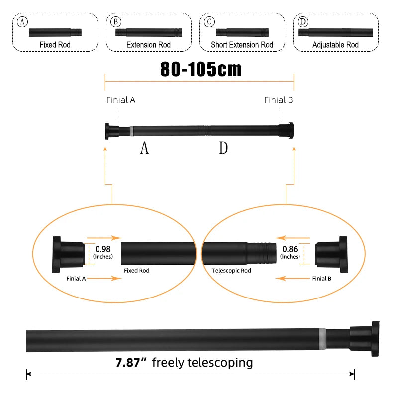 Black or white shower curtain rod, no-drill tension pole - view 10