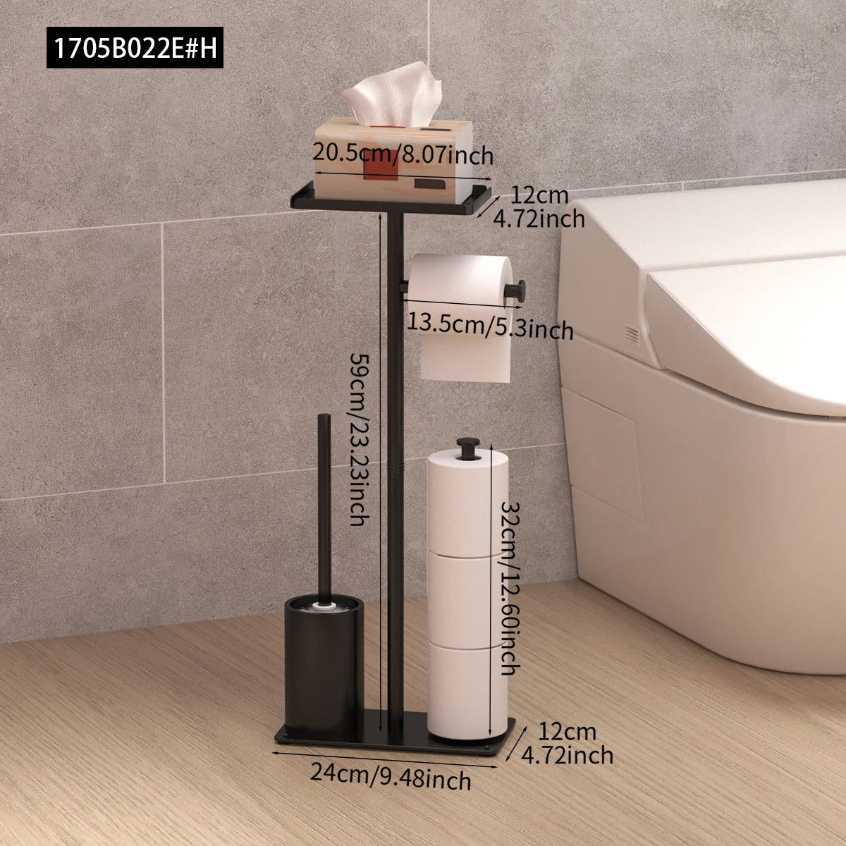 Toilet Paper Stand with Shelf & Brush Holder – Black or White