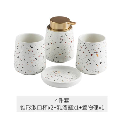 White terrazzo ceramic soap dispenser and bathroom set – 4-piece set – ShowerNest Australia