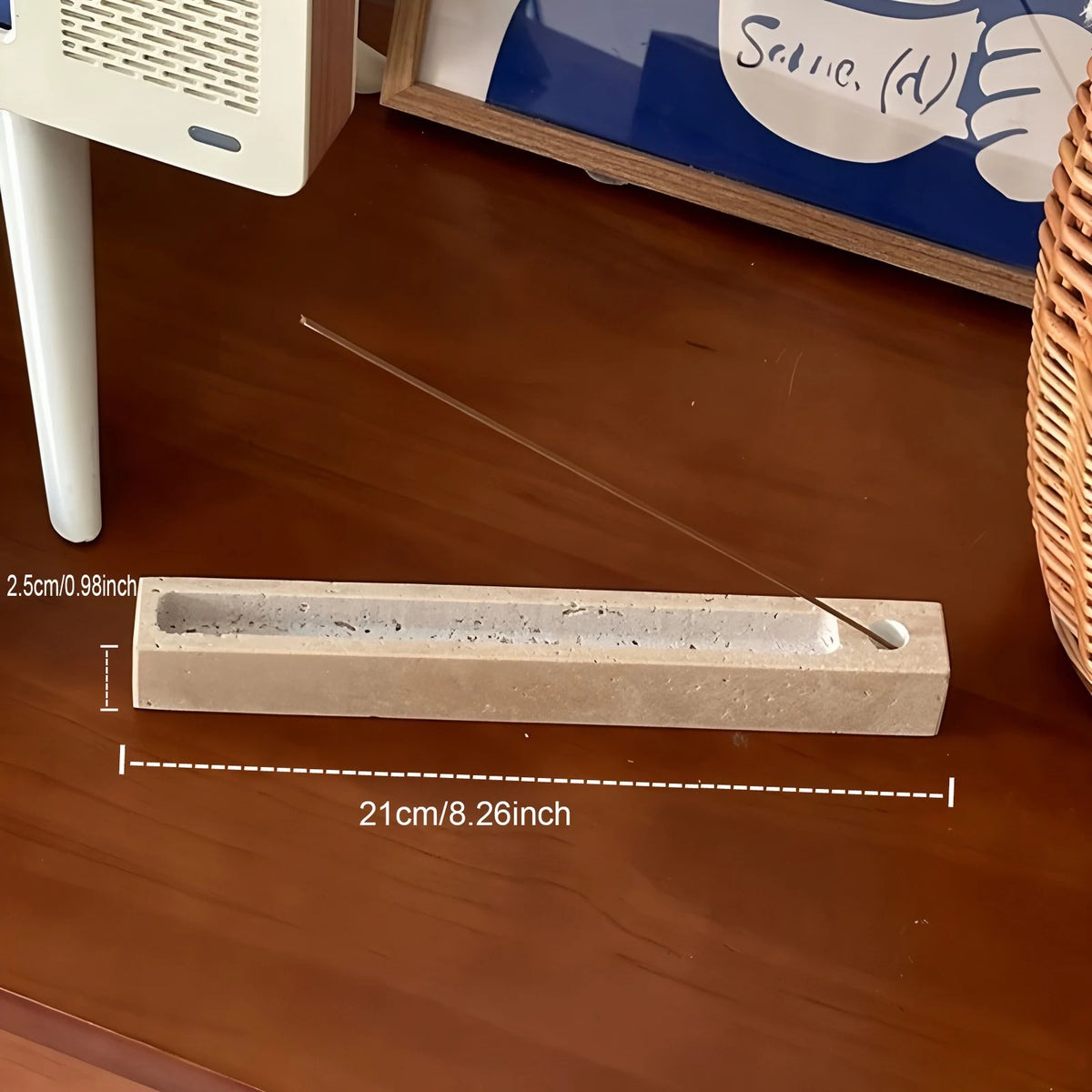 Natural travertine incense holder tray – with dimensions – ShowerNest Australia