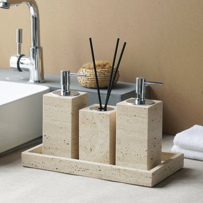 Natural travertine bathroom accessories fourth view – ShowerNest Australia